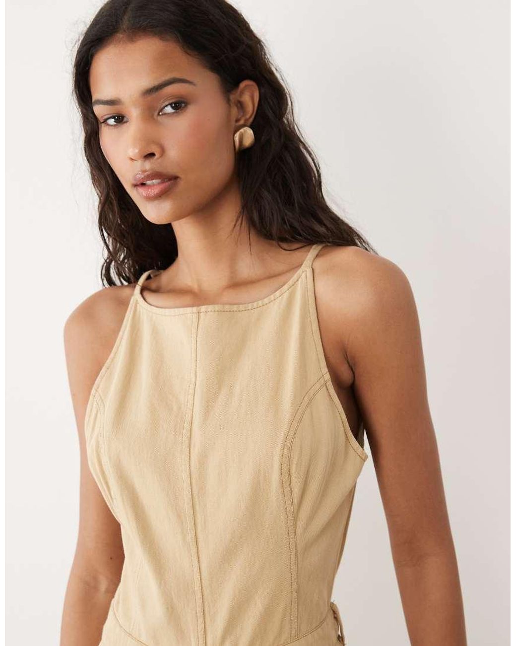 ASOS Natural Twill Jumpsuit With Seam Details