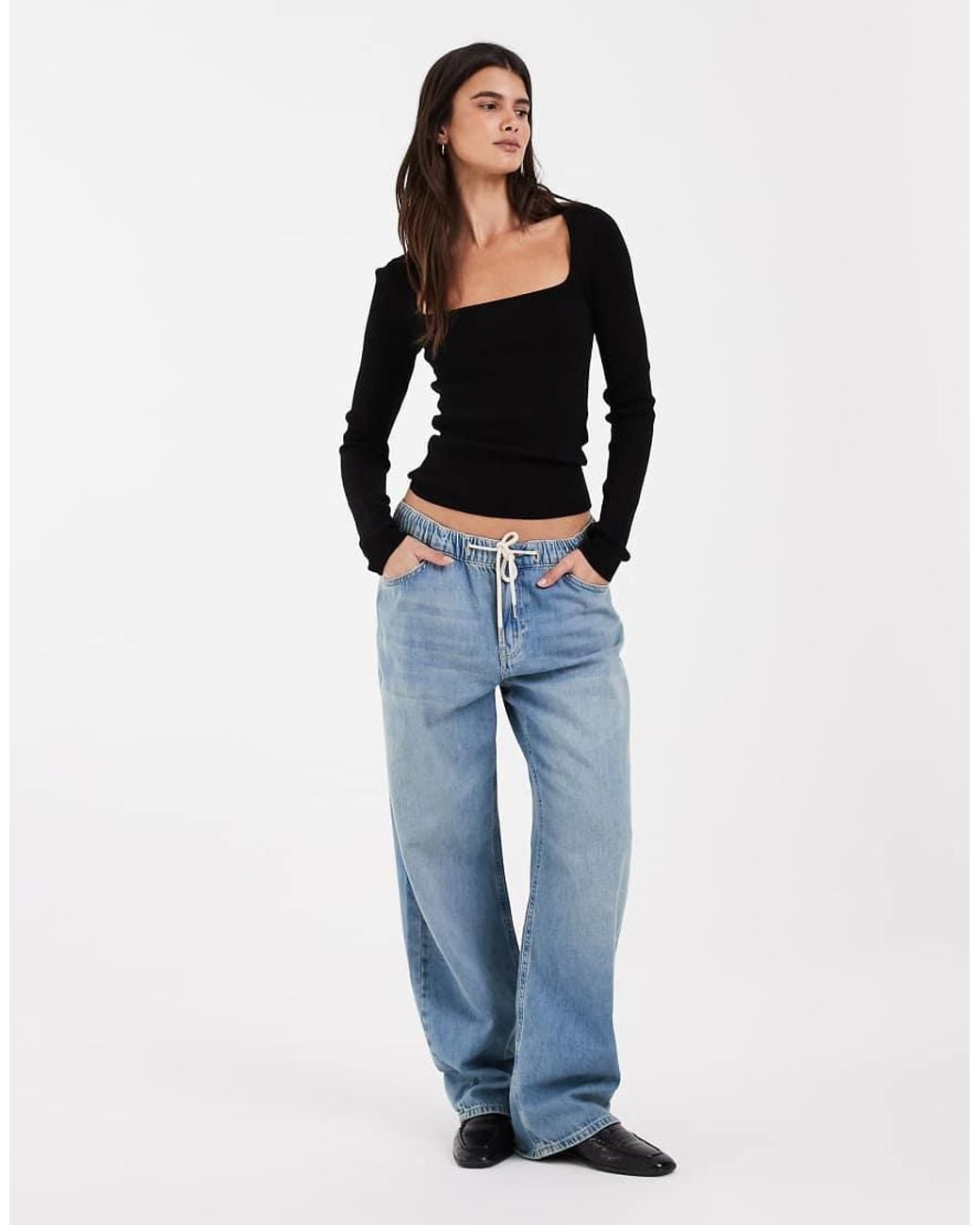 JJXX Black Square Neck Long Sleeve Knitted Top