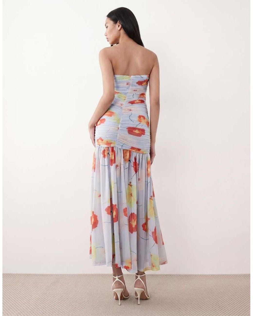 Bardot Pink Solana Ruched Bandeau Mesh Maxi Dress