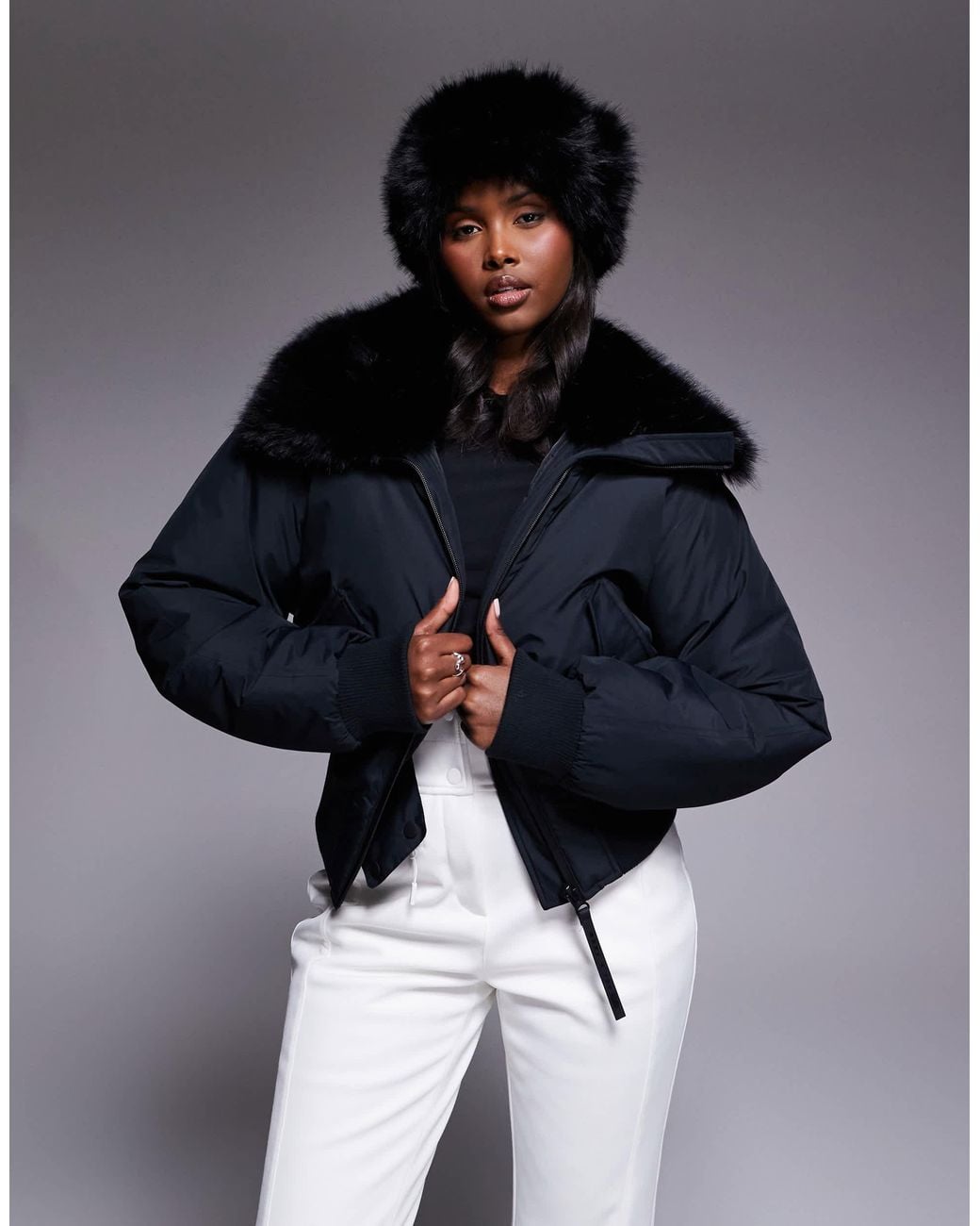 ASOS 4505 Ski & Snow Asos 4505 Ski Cropped Bomber Jacket With Faux-fur ...