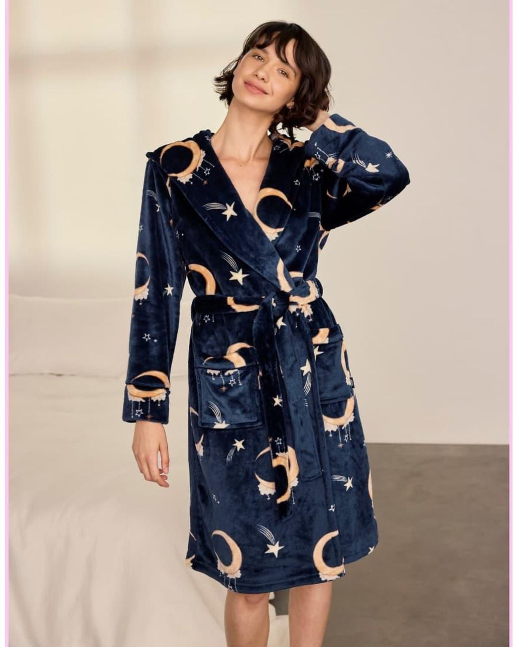 Chelsea Peers Blue Fleece Lunar Print Dressing Gown