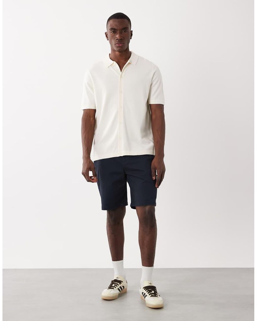 Threadbare White Relaxed Fit Knitted Short Sleeve Shirt for men