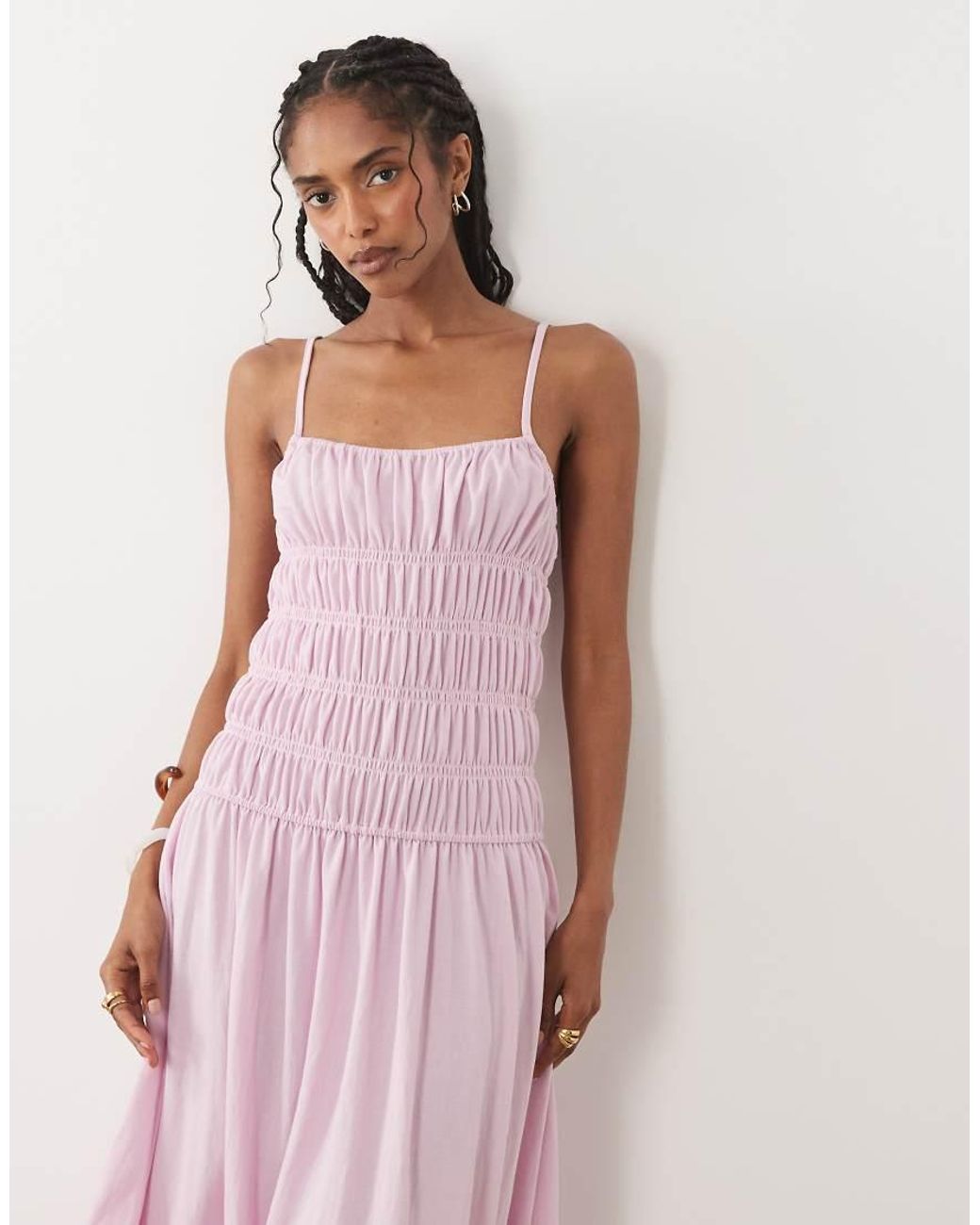 Mango Pink Ruched Drop Waist Maxi Dress