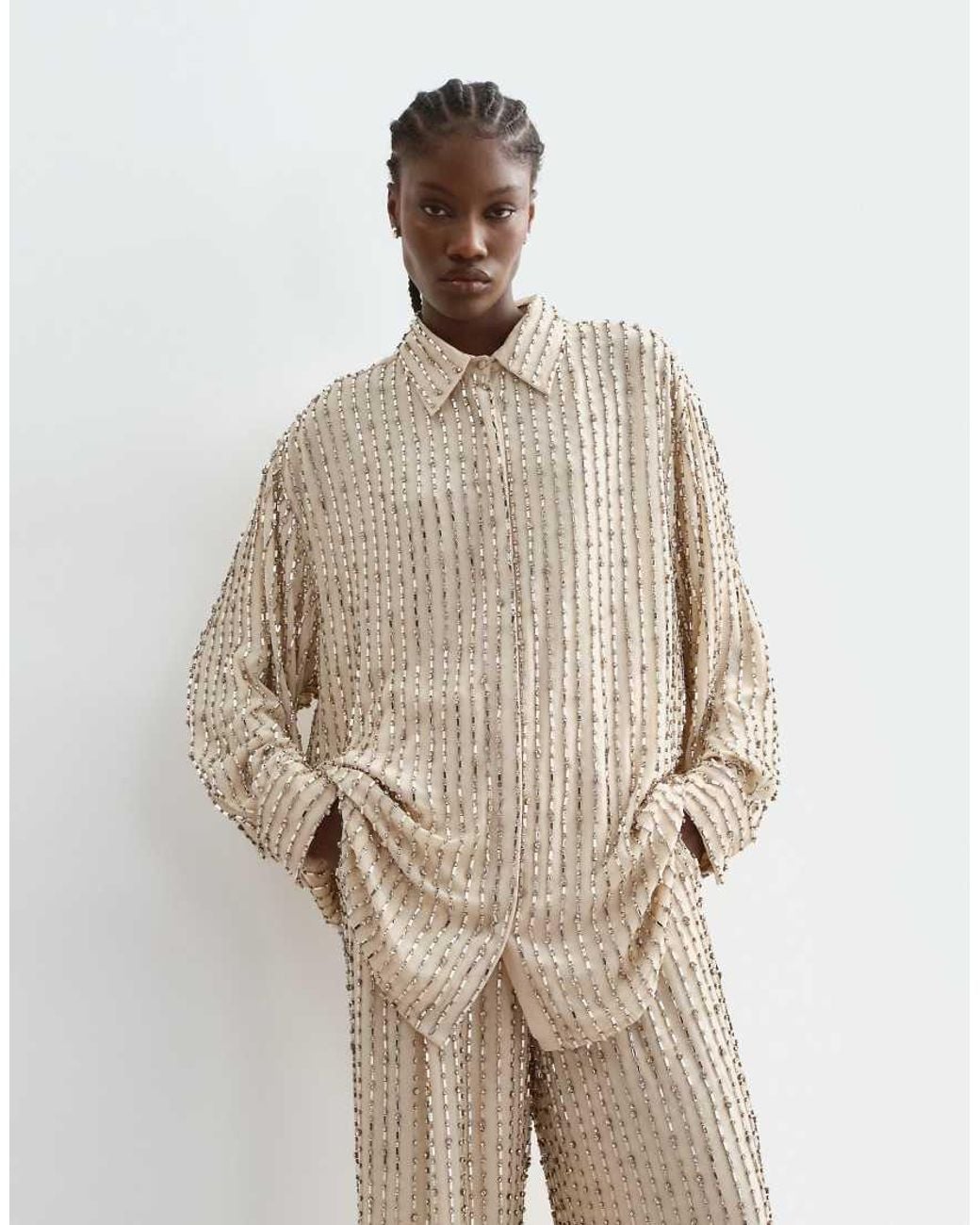 ARRANGE Natural Linear Embellished Oversized Shirt Co-ord