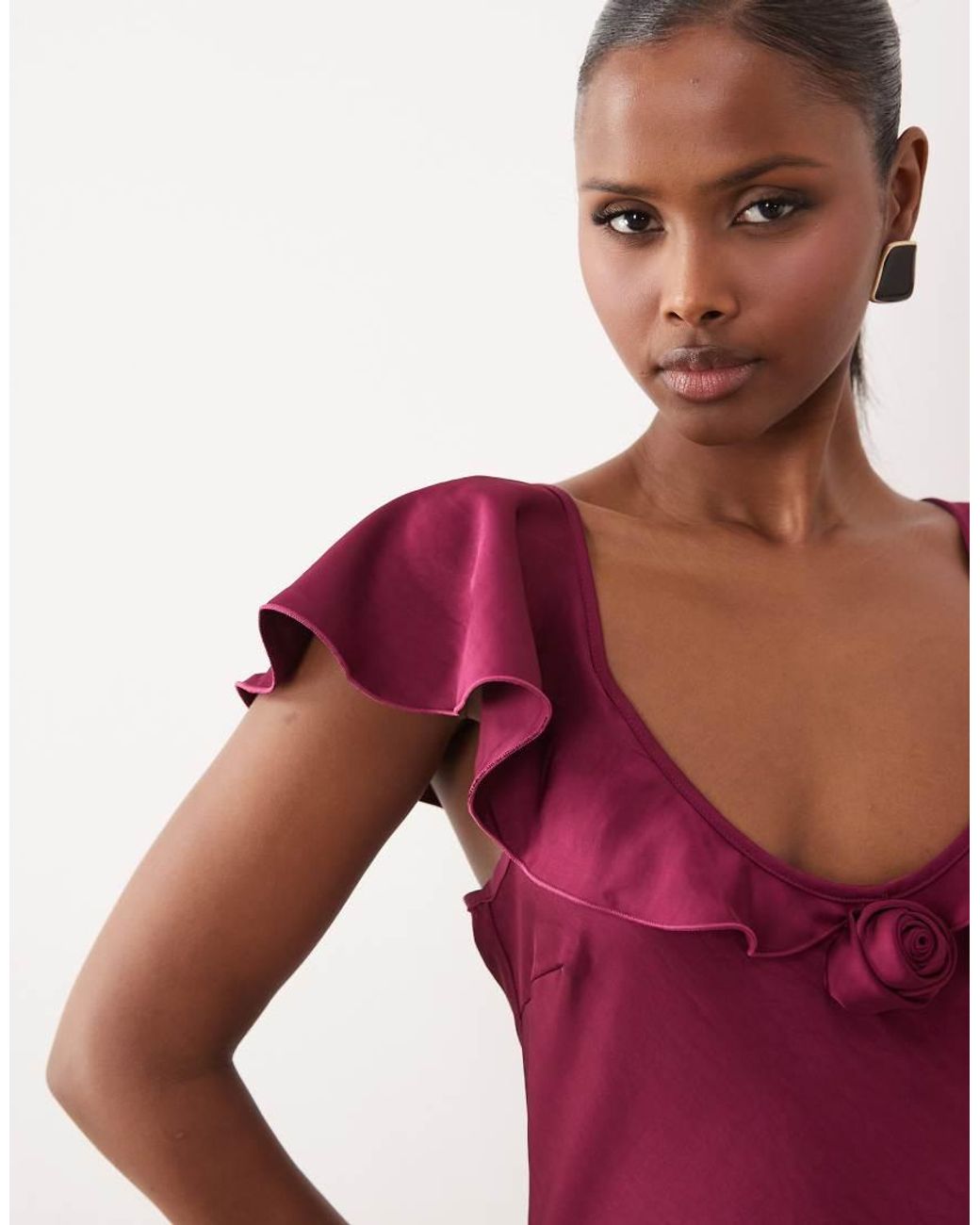Vero Moda Red Cap Sleeve Rose Detail Maxi Dress