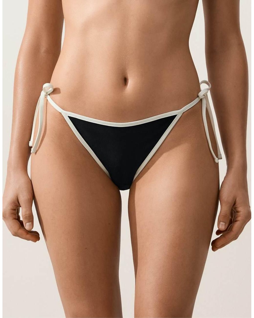 Oysho Black Contrast Trim Medium-coverage Tie Bikini Briefs