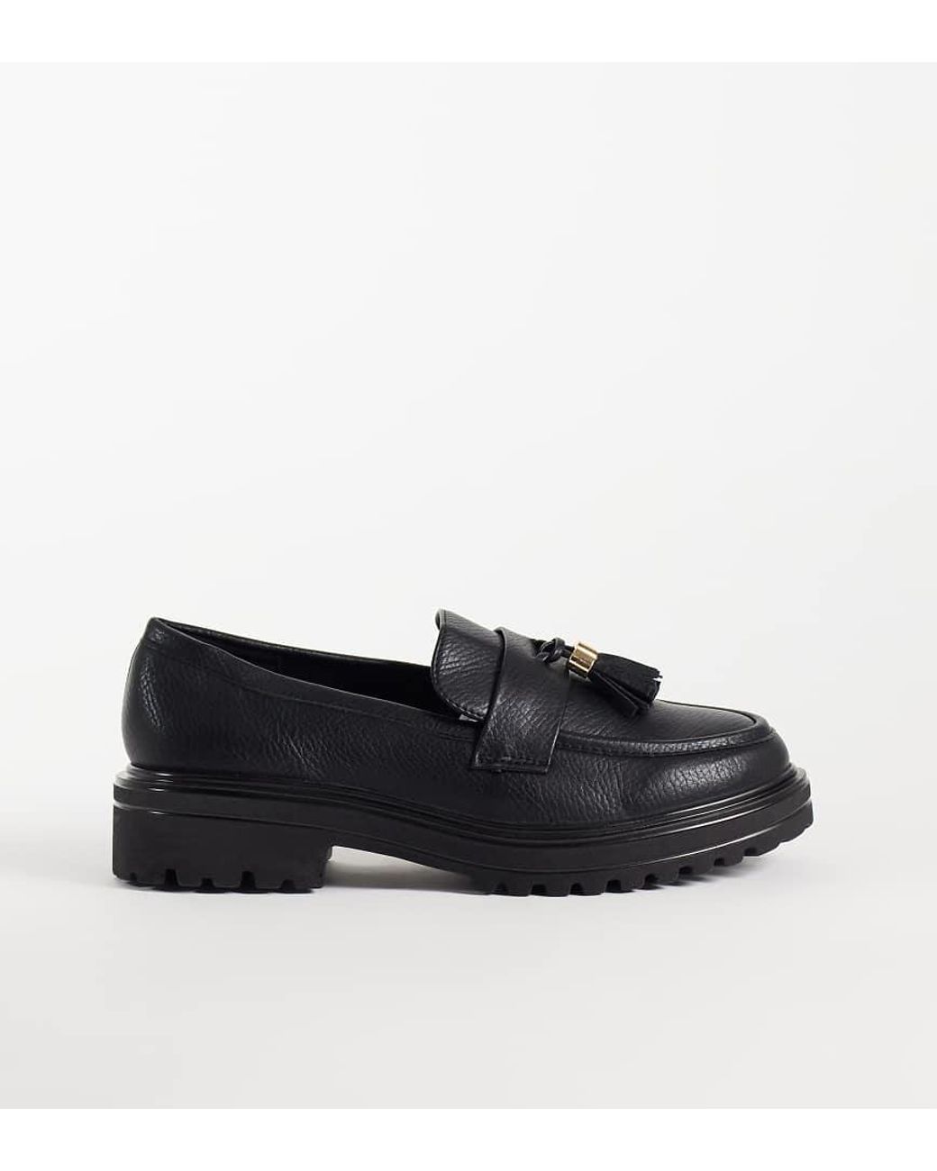 SEQWL Wide Fit Black Jeep Chunky Tassel Loafers