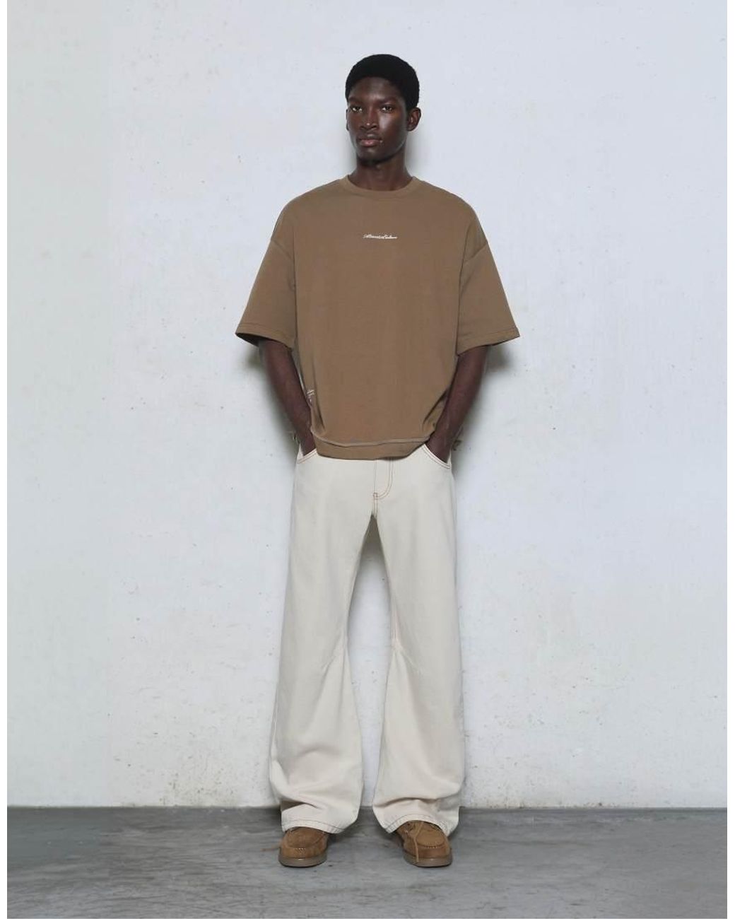 Pull&Bear Brown Short Sleeve Relaxed Fit Sweatshirt for men