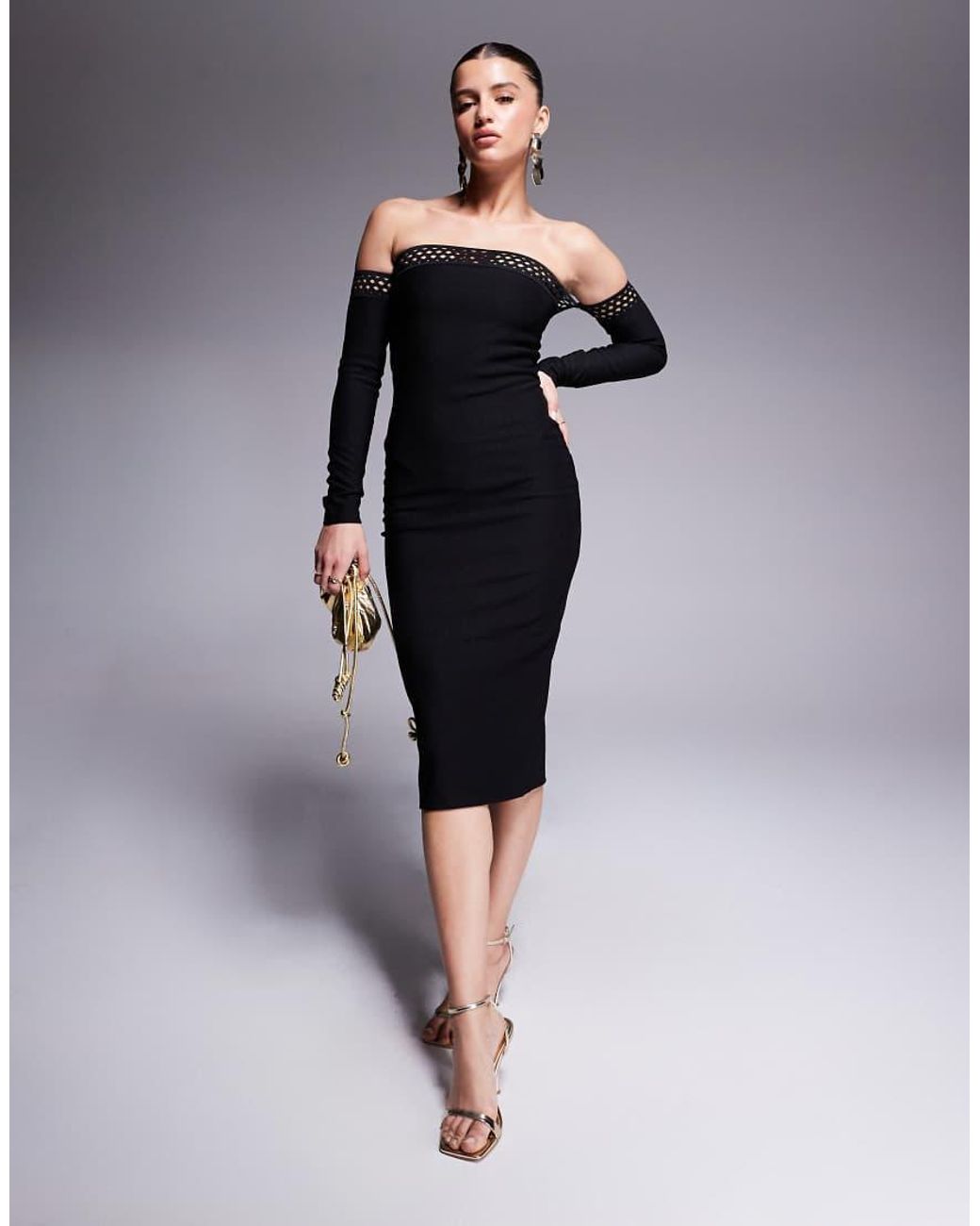 Goddiva Black Boobtube Ribbed Midi Dress With Split