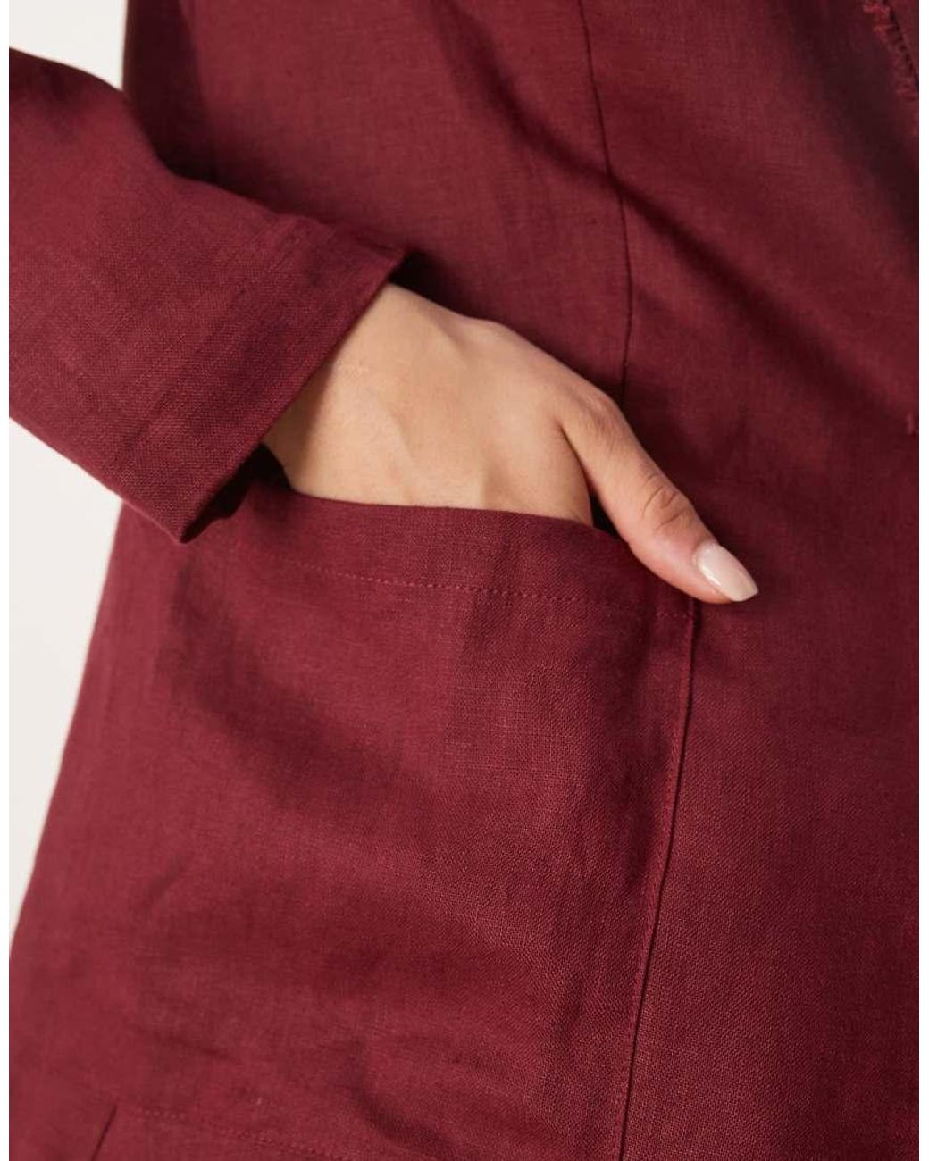 Mango Red Co-ord 100% Linen Frayed Edge Fitted Blazer