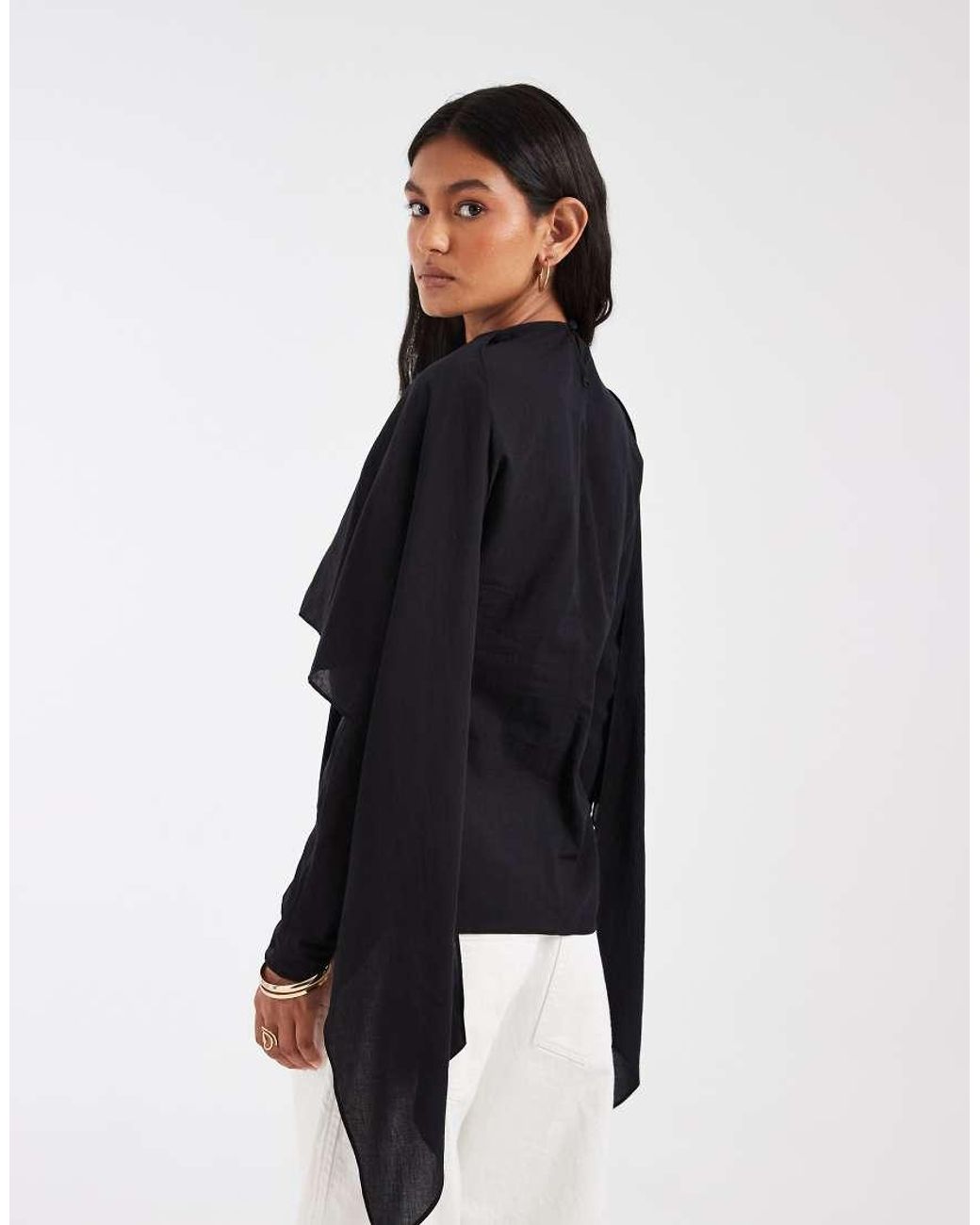ASOS Blue Chiffon Scarf Detail Sheer Blouse
