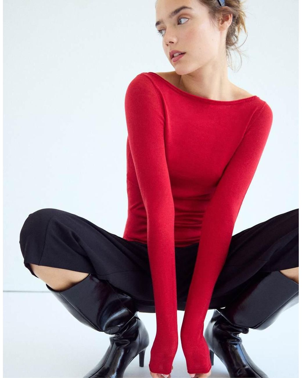 Stradivarius Blue Wool And Silk Boat-neck Sweater