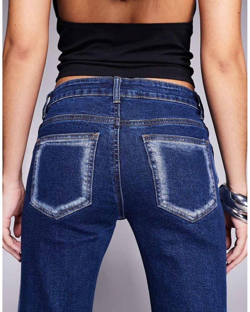 Edikted Blue Airbrushed Low Rise Flared Jeans