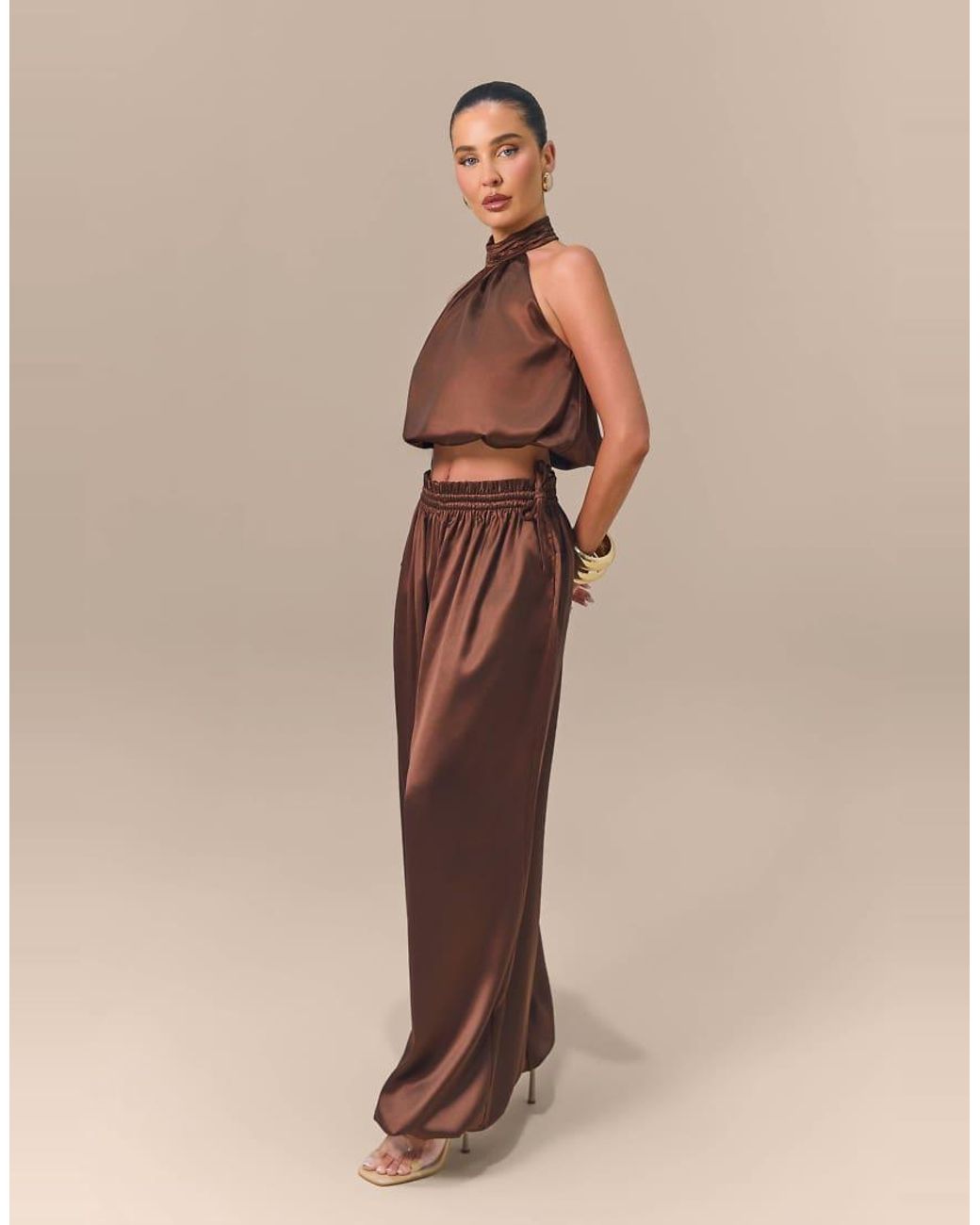 Wanderdoll Green X Emma Milton Summa Satin Balloon Leg Cinched Waist Detail Pants