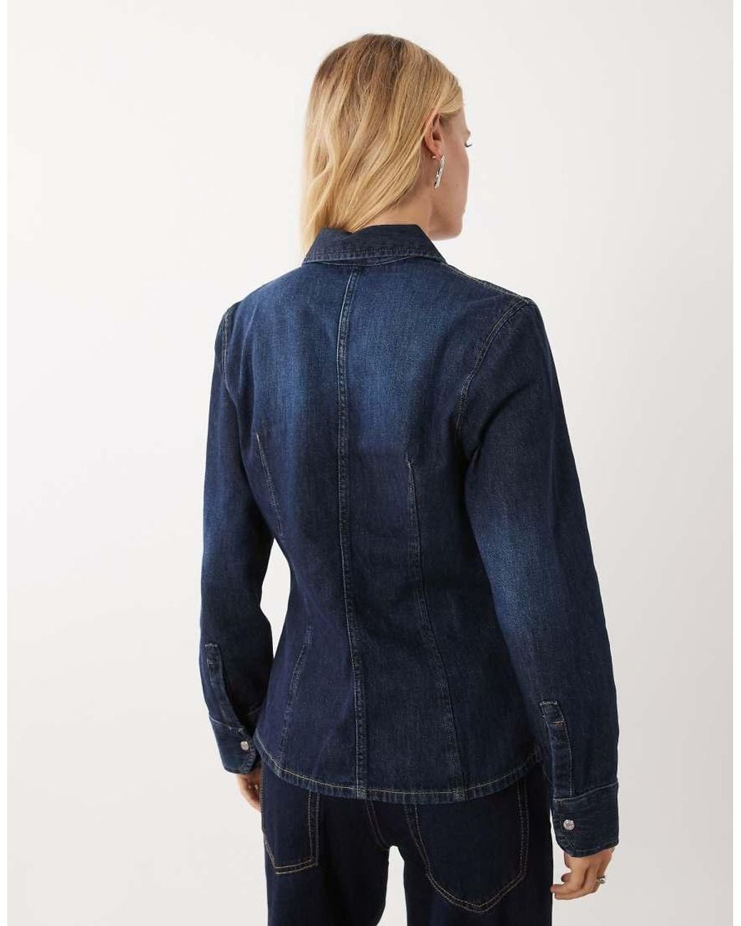 Mango Blue Cinched Waist Denim Shirt