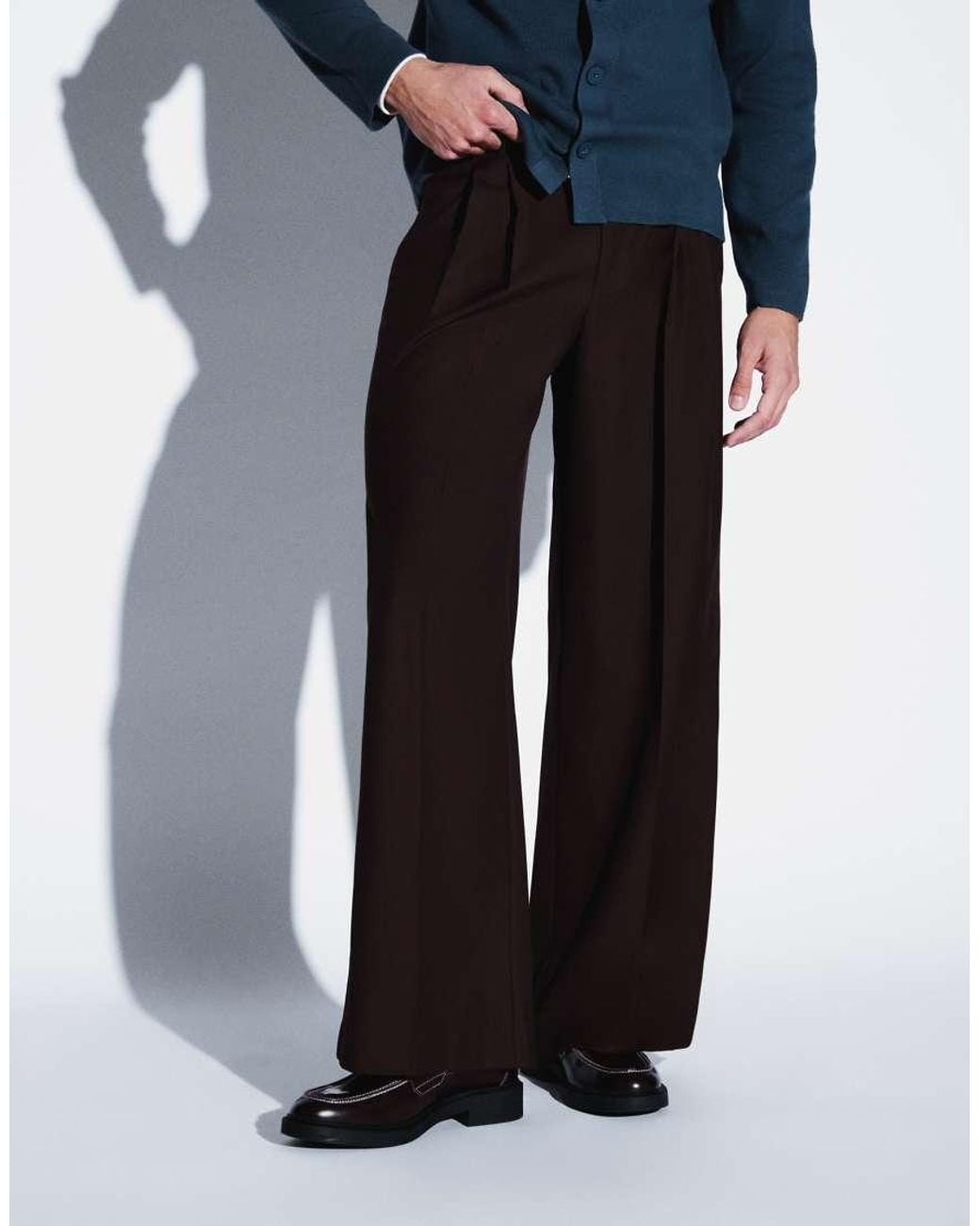 ASOS Blue Tailored Pleated Loose Leg Tuxedo Trousers for men