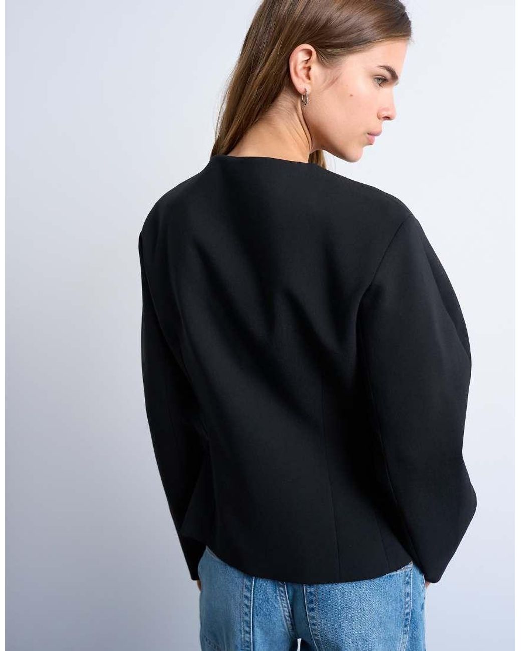 TOPSHOP Blue Ovoid Sleeve Blazer Top