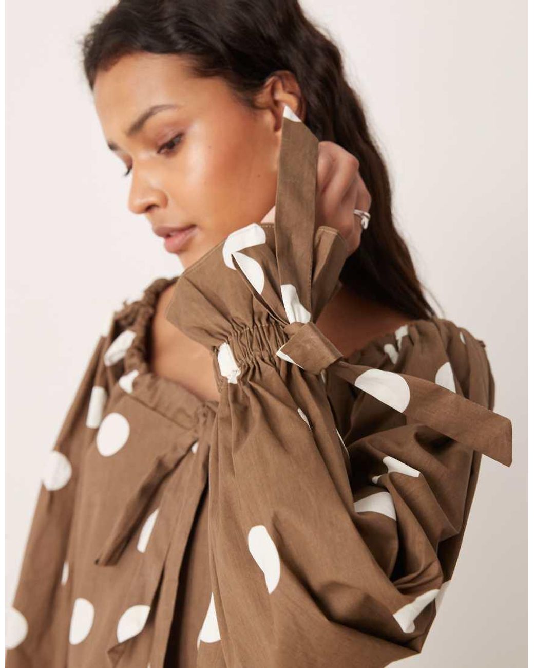 Glamorous Brown Round Neck Slouchy Blouse With Ties