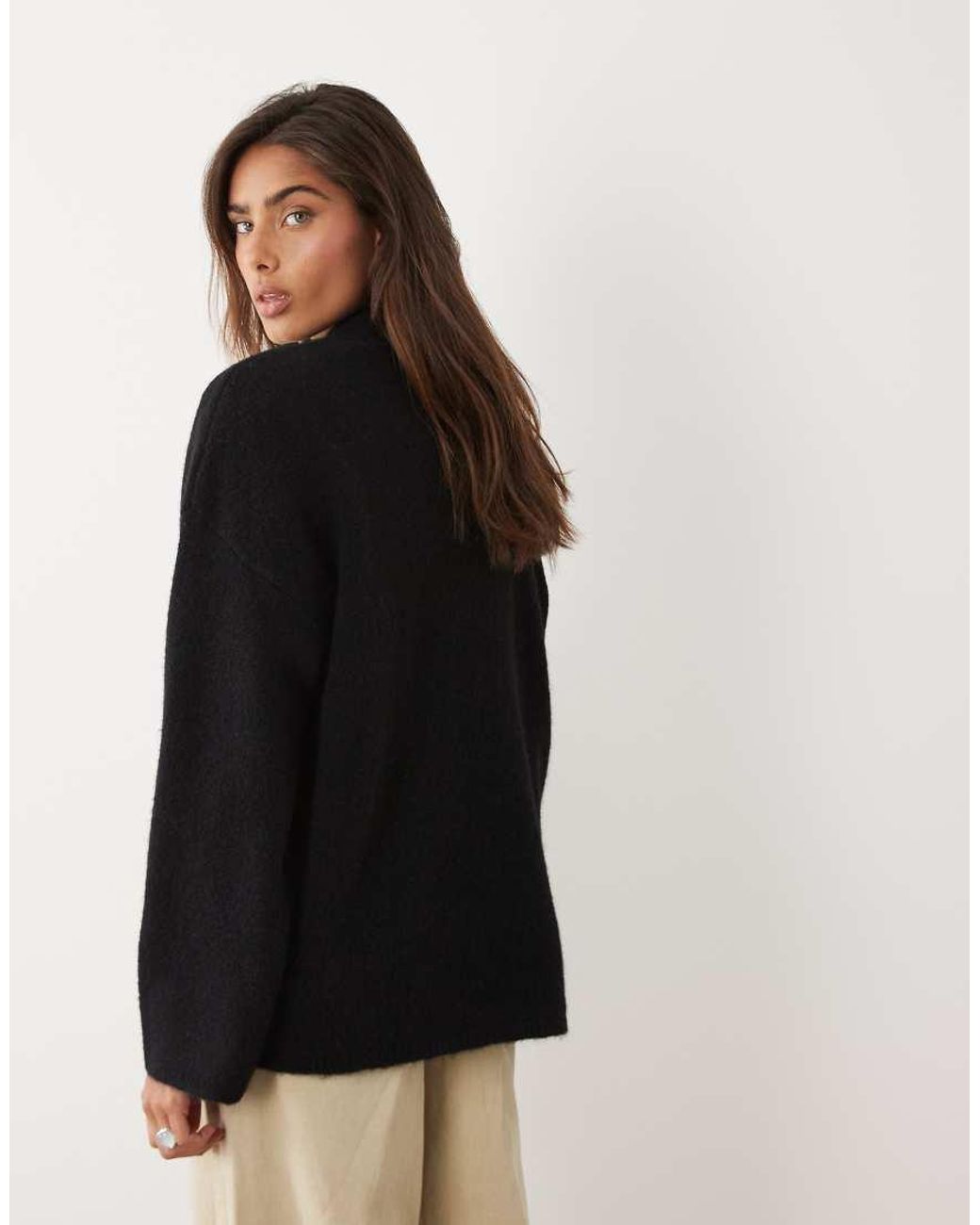 ASOS Black Relaxed Fluffy Jumper With Wool
