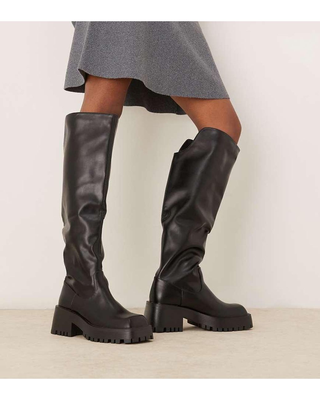 Raid Wide Fit Black Maureen Knee Boots With Buckle Detailing