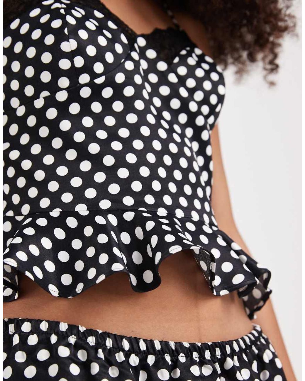 ASOS Black Satin Lace Trim Peplum Top