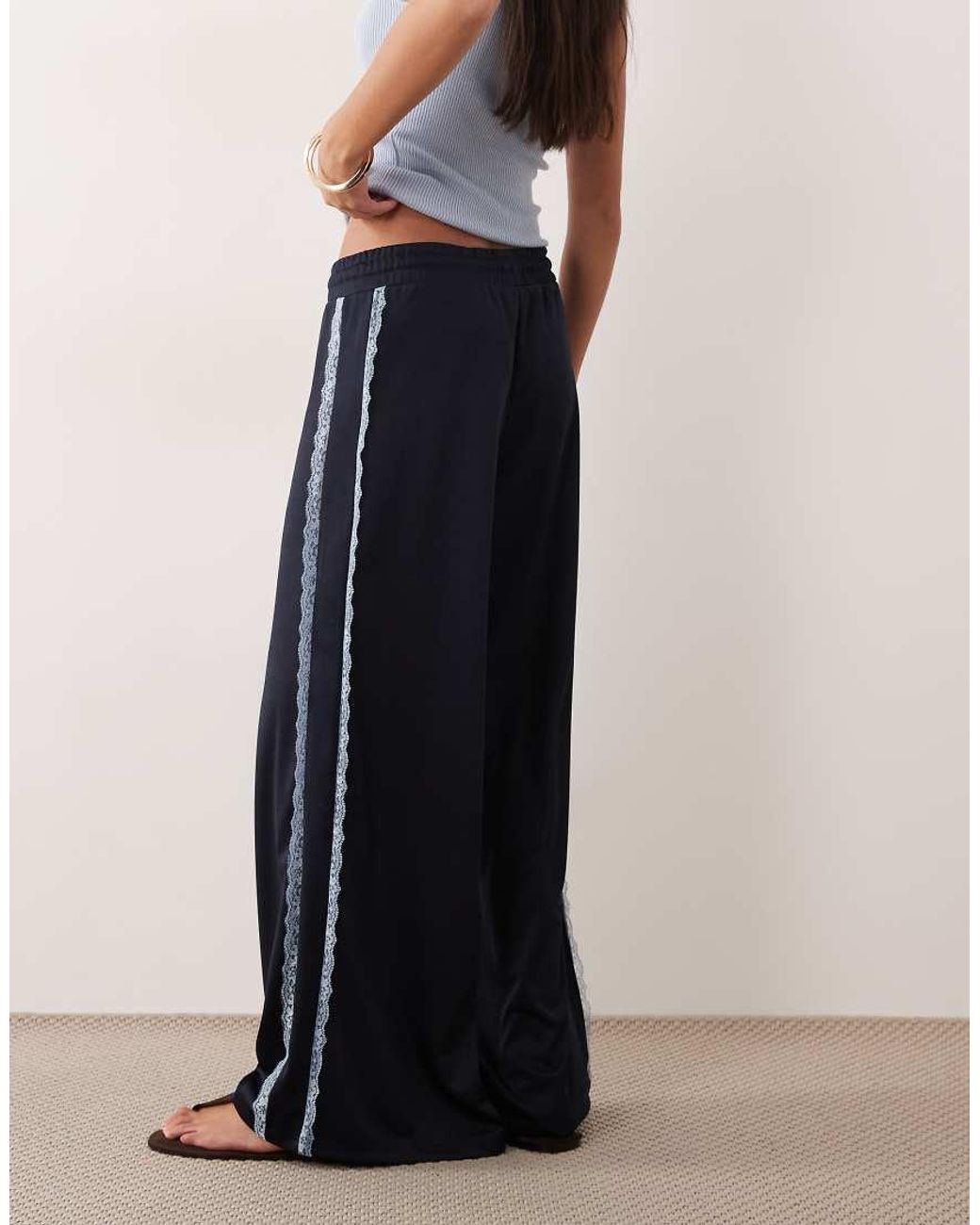 ASOS Blue Wide Leg Lace Detail Tricot jogger