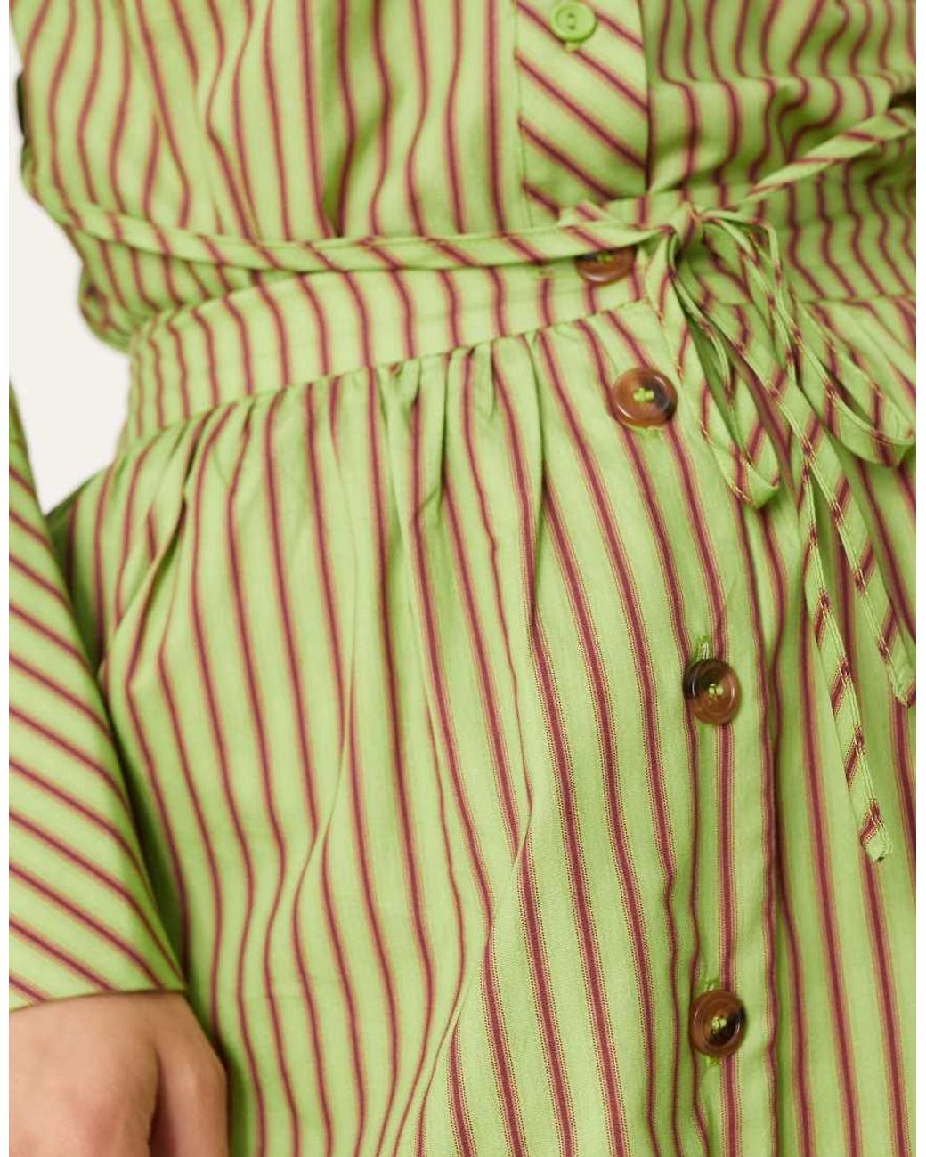 Glamorous Maxirok Van Poplin Met Knopen En Groene En Rode Strepen in het Green