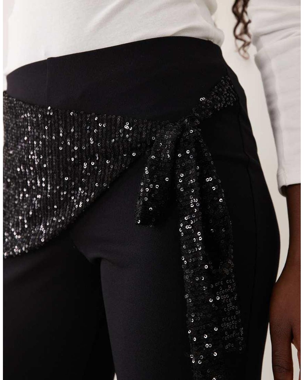 ASOS Black Longline Capris With Sequin Sash Waist