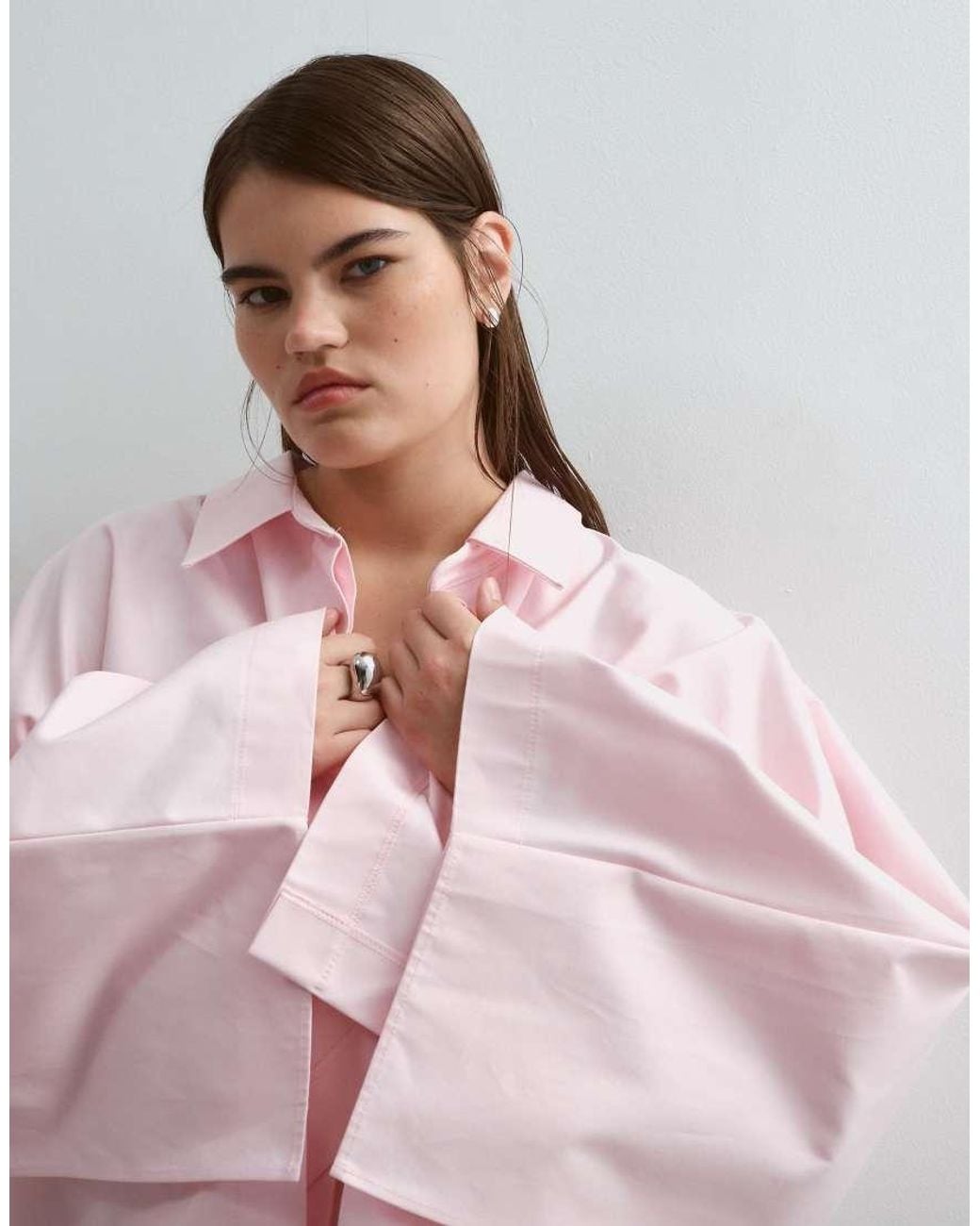 ARRANGE Pink Curve Oversized Cape Square Cut Cotton Shirt