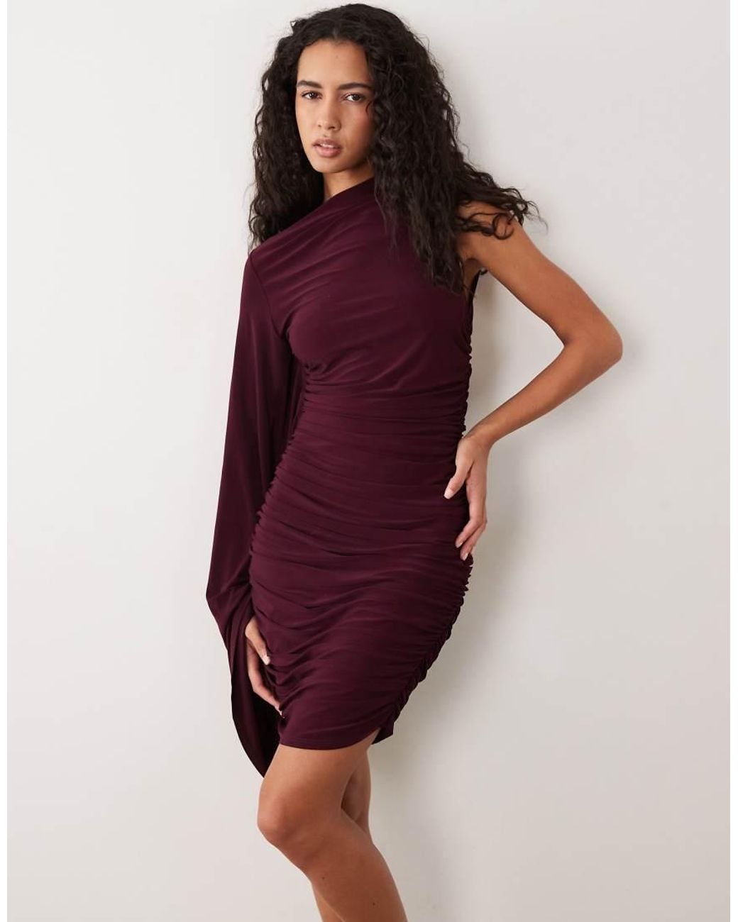 ASOS Purple Slinky One Shoulder Batwing High Neck Mini Dress