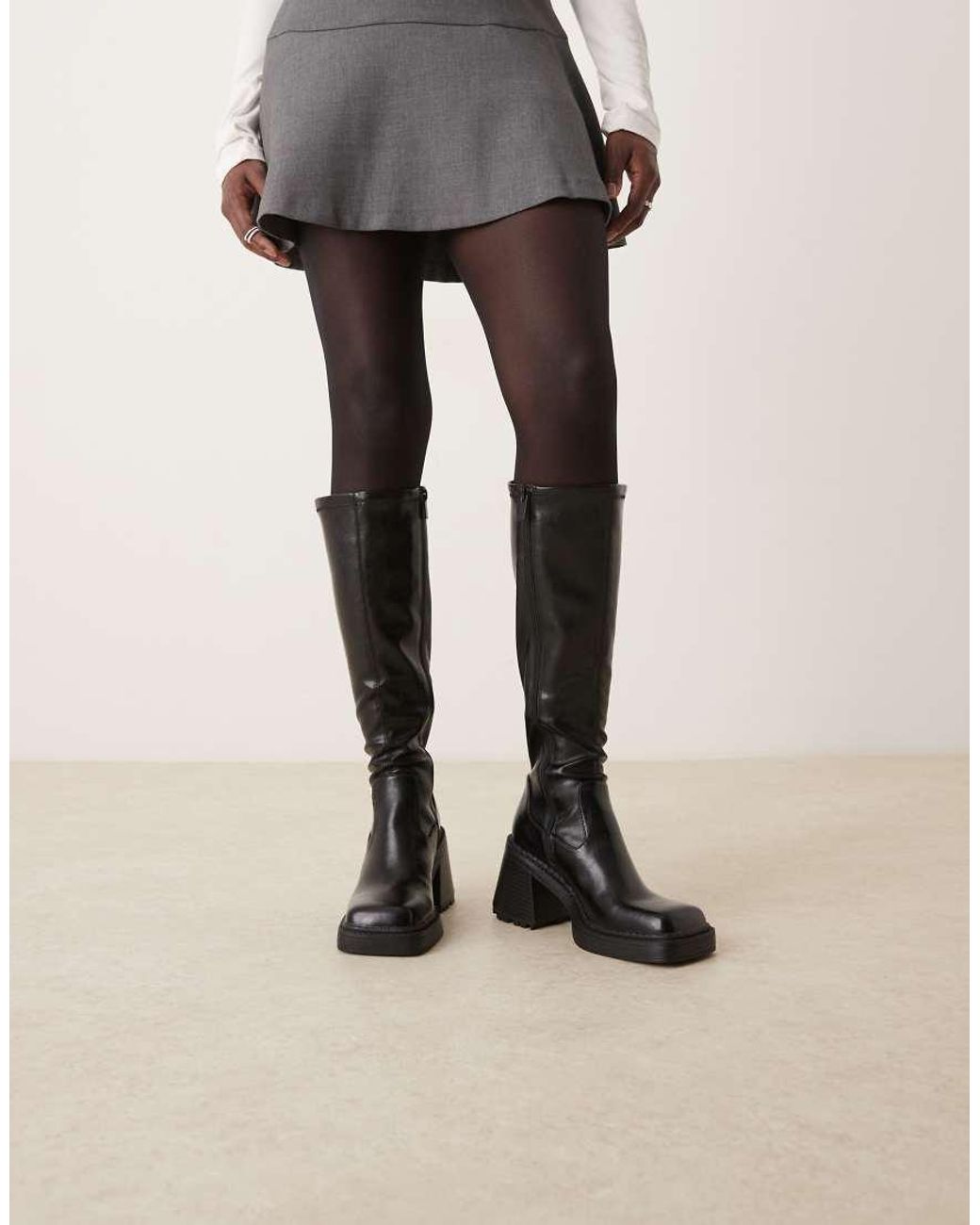 ASOS Black Wide Fit Charly Heeled Knee Boots