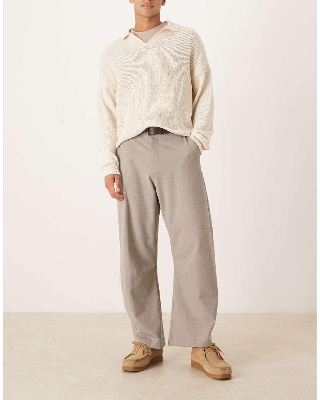 ASOS Natural Smart Barrel Leg Fit Pants for men