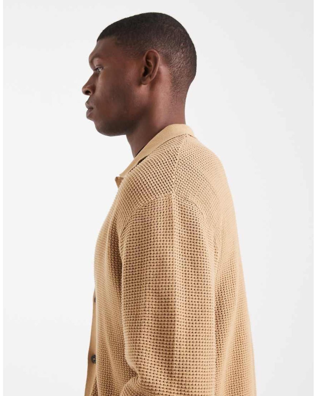 Redefined Rebel Natural Knitted Button Up Polo Cardigan for men