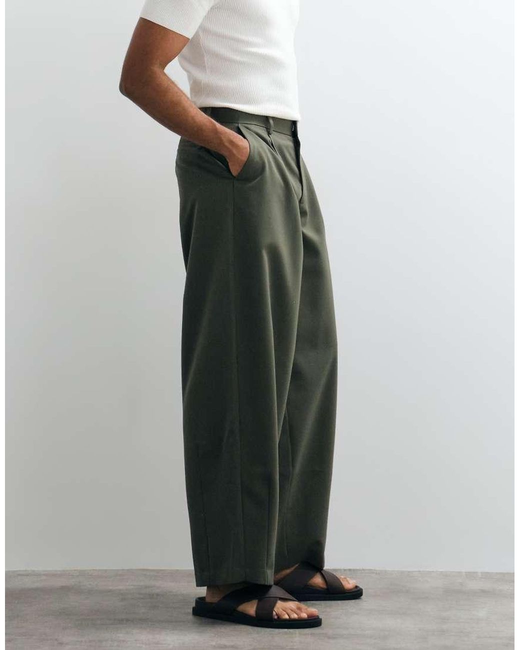 ASOS Green Tailored Pleated Wide Barrel Leg Pants for men