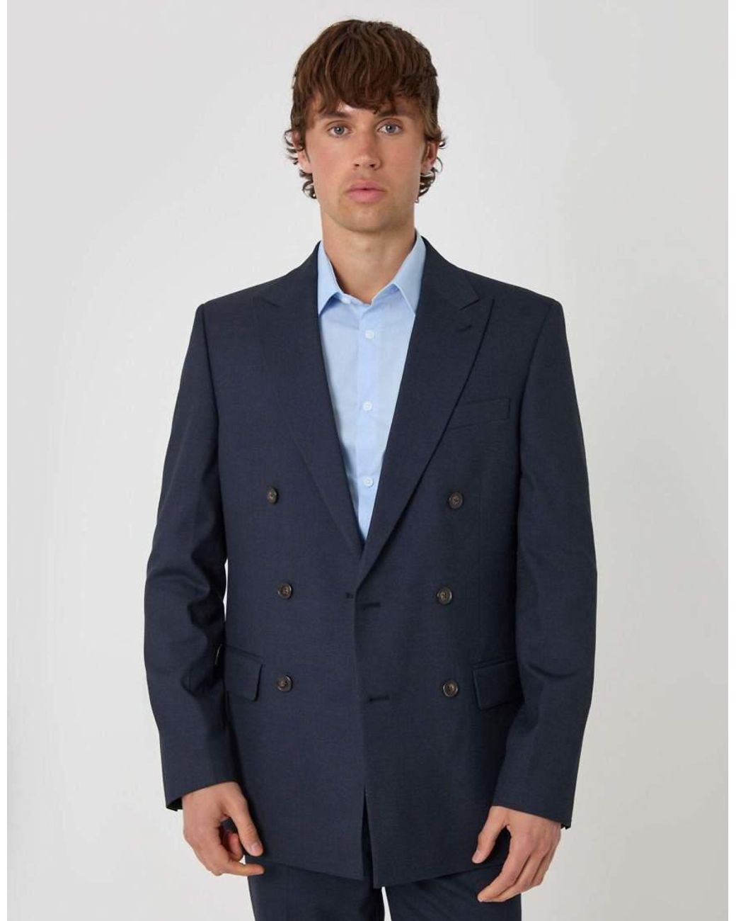 Threadbare Blue Regular Fit Double Breasted Blazer for men
