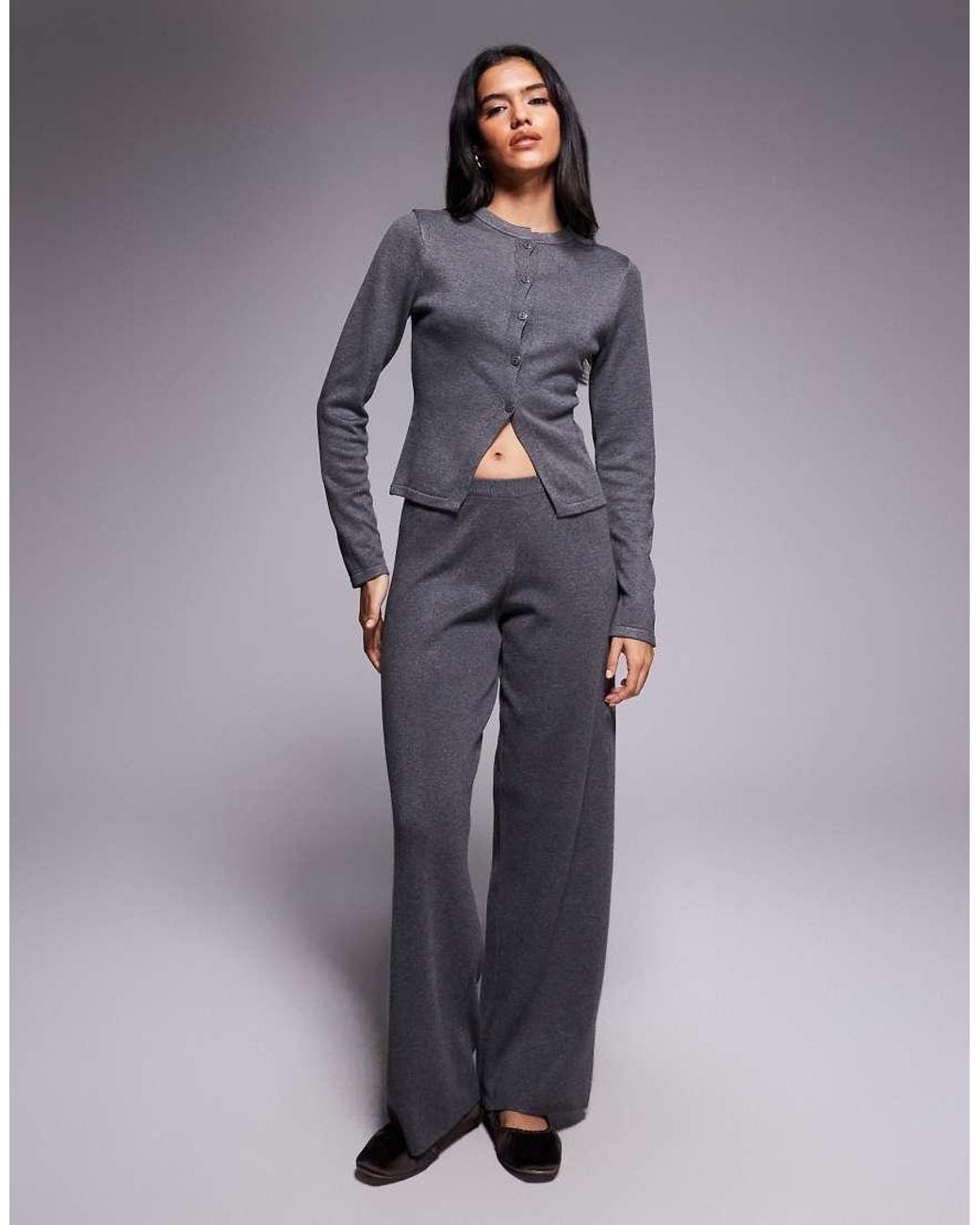 Kaiia Gray Exclusive Button-through Split Front Long Sleeve Cardigan