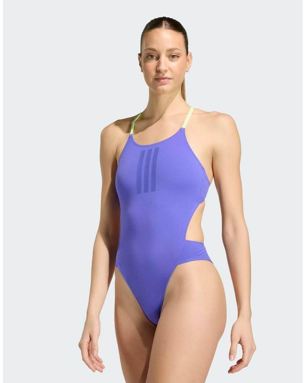 Adidas Originals Blue Ripstream 3-stripes Tie Back Swimsuit