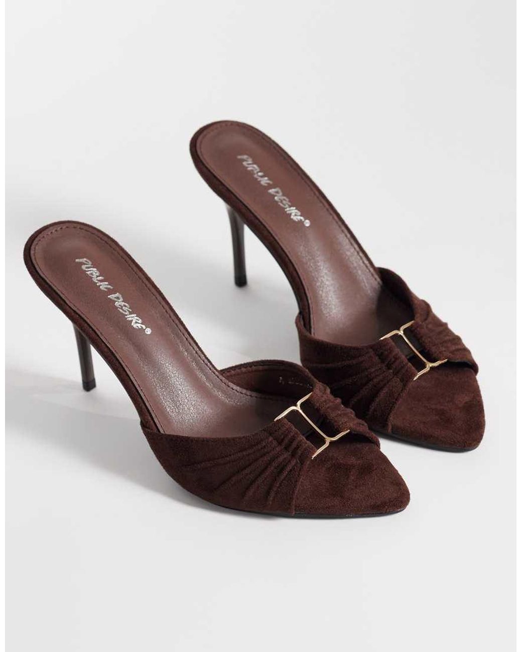 Public Desire Brown Kourtney Heeled Mule Sandals