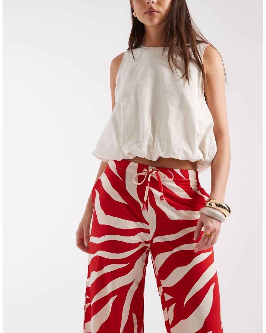 ONLY Red Wide Leg Pull On Pants