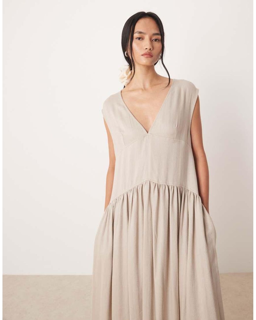 ASOS Natural Deep V Neck Oversized Maxi Dress