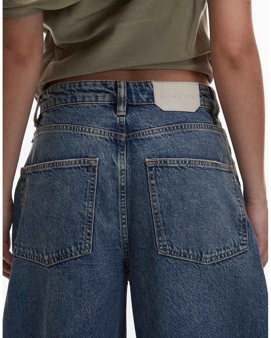 AllSaints Blue Payton Cropped Barrel Leg Denim Jeans
