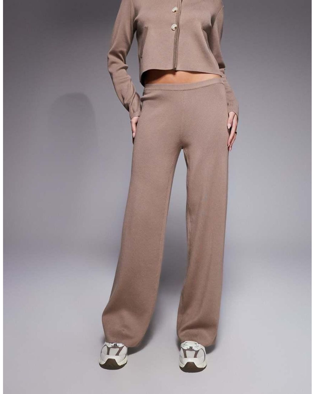 Kaiia Gray Exclusive Knitted Pocket Detail Wide Leg Trousers Co-ord