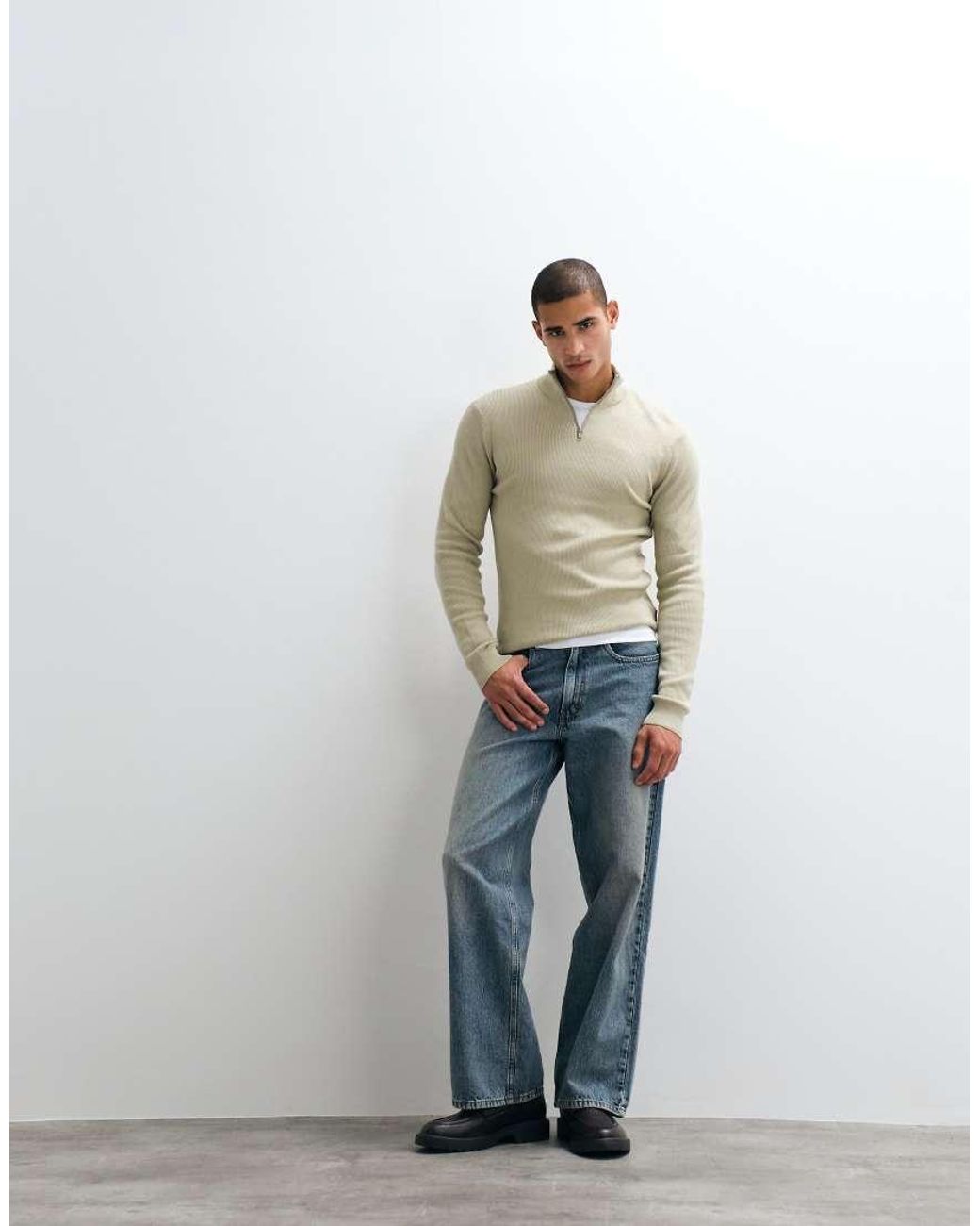 Blend Natural Knitted Quarter Zip Jumper for men