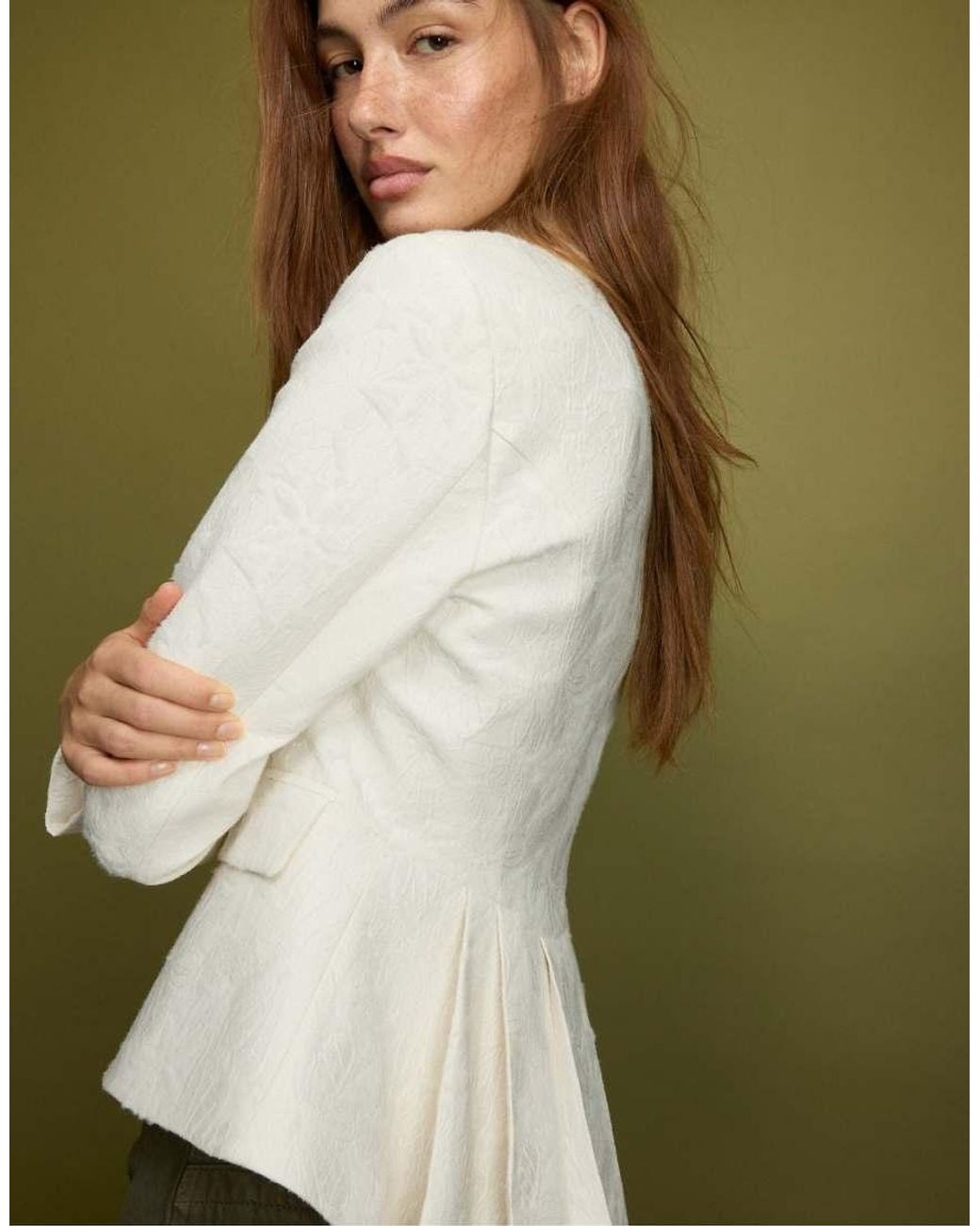 Stradivarius Green Asymmetric Jacquard Blazer