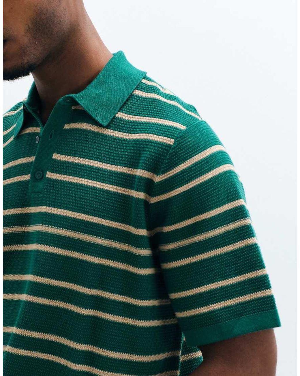 ASOS Green Relaxed Knit Textured Polo Shirt for men