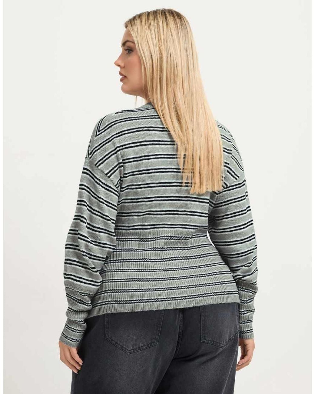Yours Clothing Gray Stripe Flare Hem Cardigan