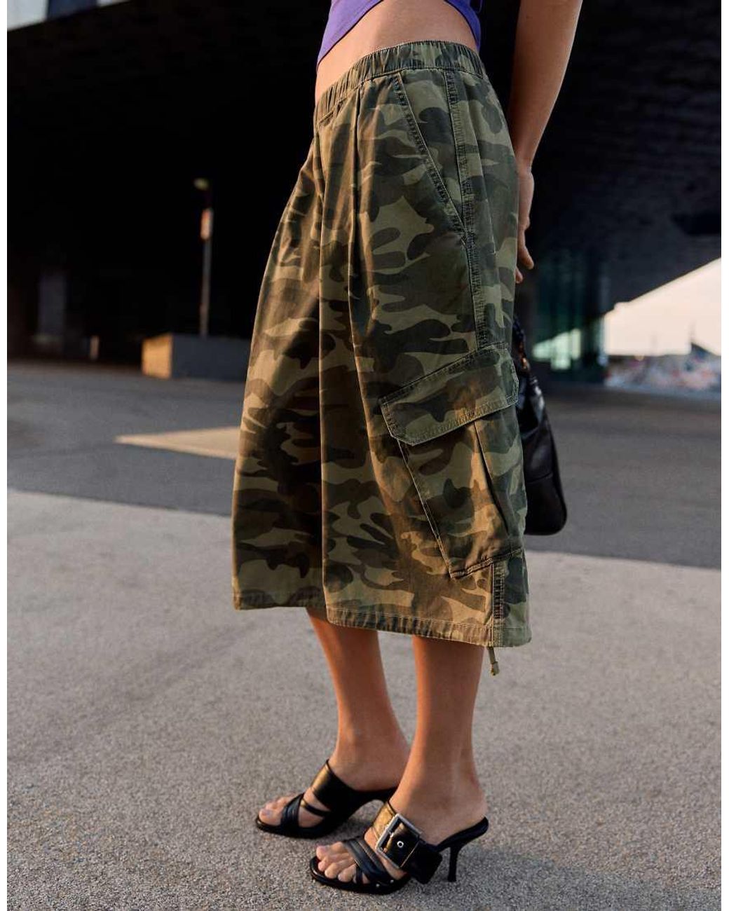 Bershka Natural Printed Cargo Bermuda Shorts