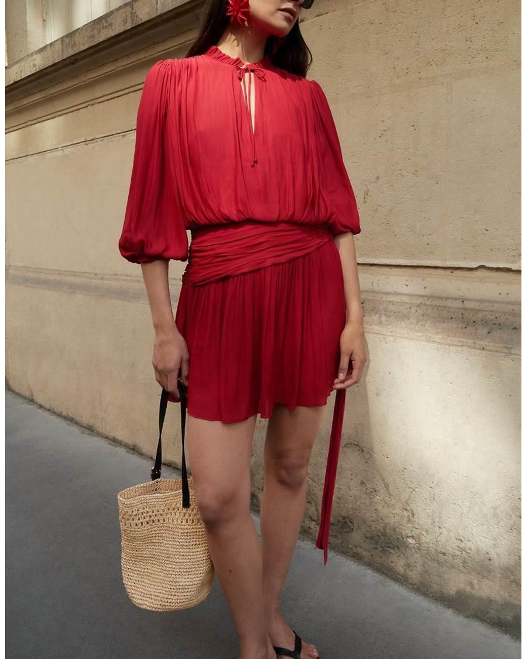 NA-KD Red Short Sleeve Tie Waist Mini Dress