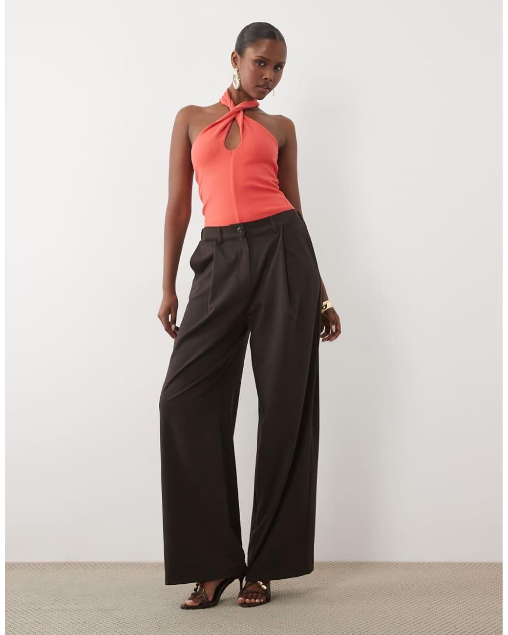 ASOS Red Compact Cotton Twist Halterneck Top