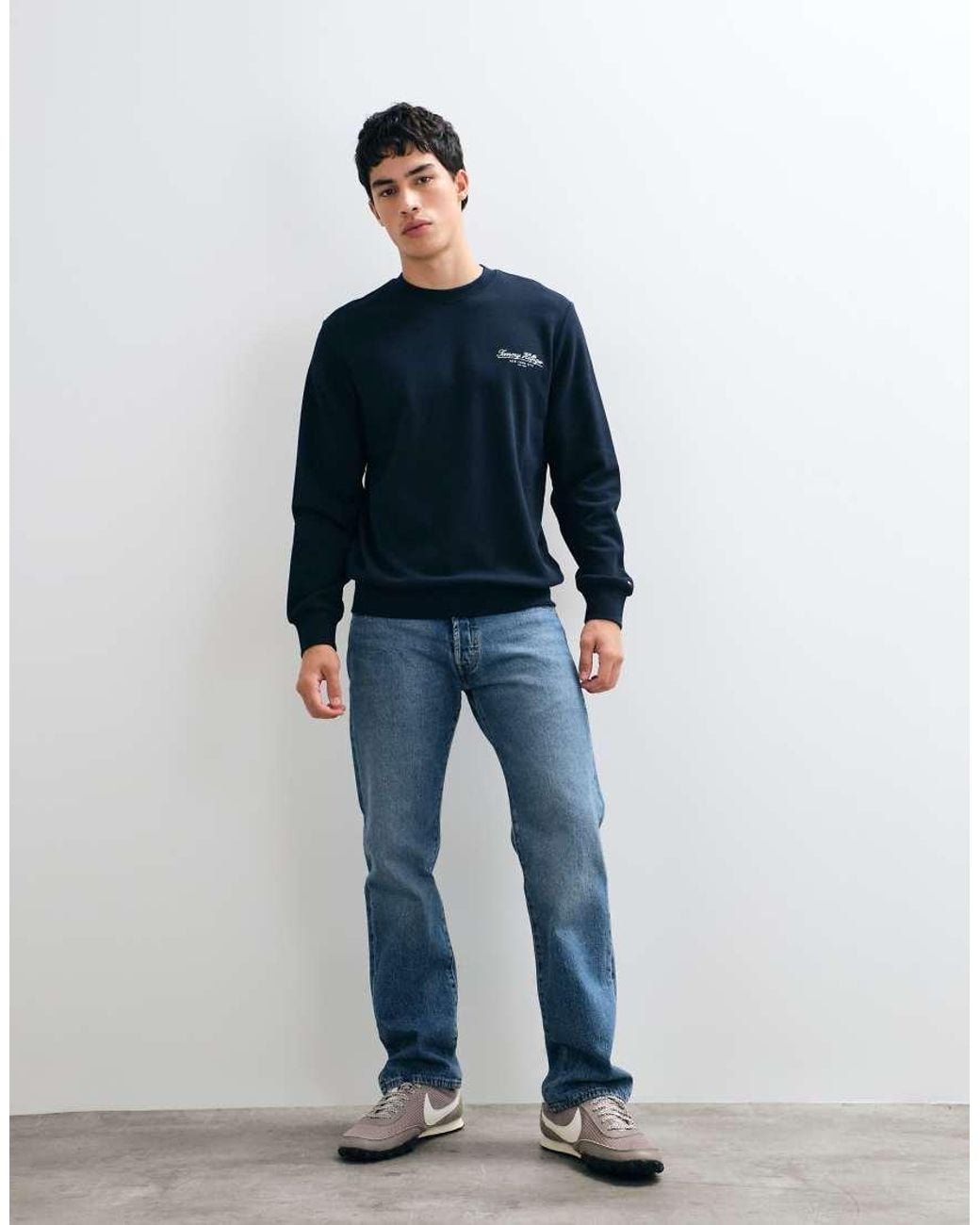 Tommy Hilfiger Blue Script Logo Crew Neck Sweatshirt for men